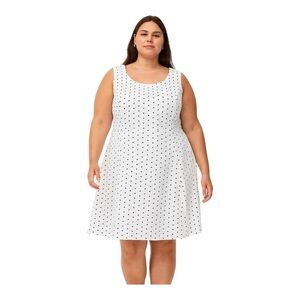 Ellos White Polka Dot Dress Plus Size 32 Sleeveless Skater A-Line Cotton Lined